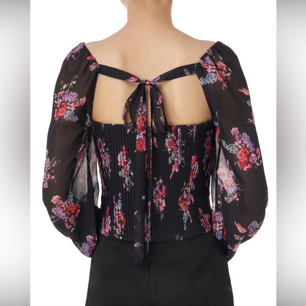 AMUR Black Floral Blouse with Sheer Sleeves Medium - Picture 4 of 7